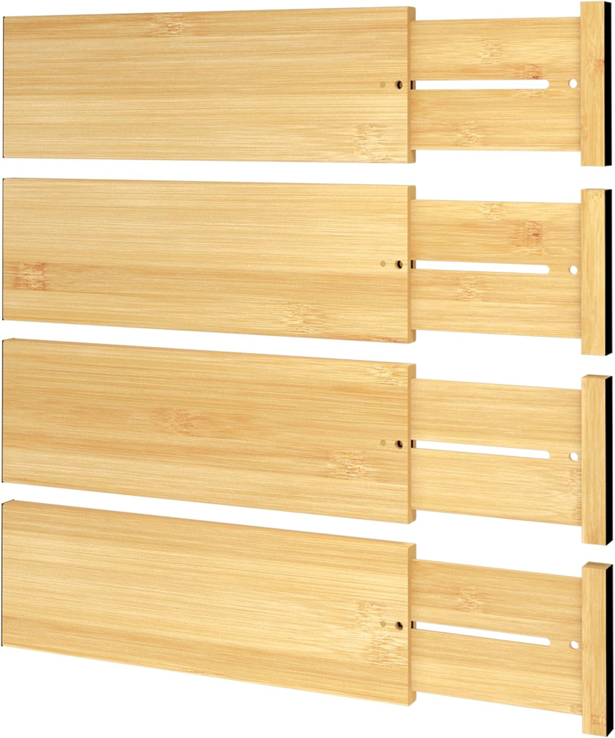 BAMEOS 4 PCS Bamboo Drawer Divider Adjustable Drawer Dividers Kitchen Drawer Organization Utensil Organizers for Kitchen Dresser Bathroom Bedroom and Office