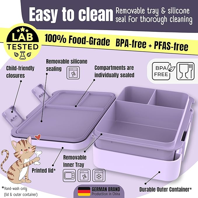 BEARFOOT Bento Box Compact, BPA-Free Children's Lunch Box for School and Nursery, Leak-Proof Lunch Box for Girls and Boys, Practical, Lightweight and Compact (Llama Purple, 4 Cups)