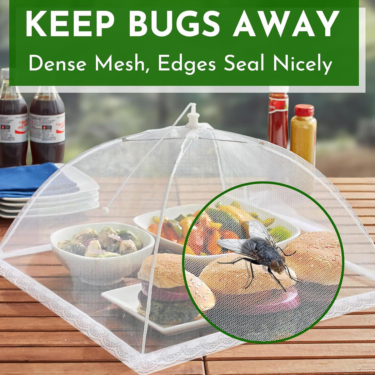 Mesh Food Covers for Outside - Upgraded 6 Pack Large 17x17 in Food Tent Food Cover Outdoors Party Collapsible Picnic Nets Umbrella Mesh Screen Pop Up Food Dome (White)