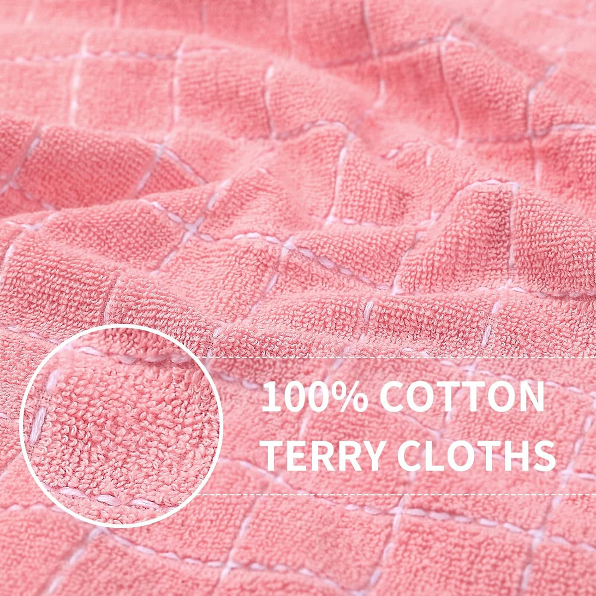 Homaxy 100% Cotton Terry Kitchen Towels(Pink, 13 x 28 inches), Checkered Designed, Soft and Super Absorbent Dish Towels, 6 Pack