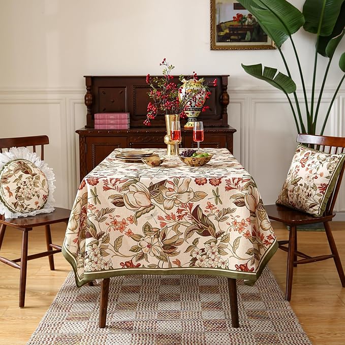 ISAENNE Designer Bohemian Linen Small Square Table Cloth,Colorful Floral Pattern Tablecloth,Wrinkle Resistant Decorative Tablecloths for Dining Thanksgiving Kitchen Party,55"*55"-Grace A