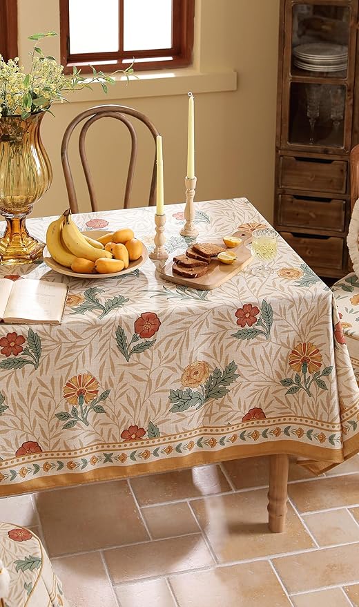 patdrea Designer Linen Tablecloth for Square Table,Vintage Durable Floral Pattern Table Cloth,Dacorative Cover for Kitchen Dining,Parties Christmas,Thanksgiving,Party,67"x67"-Cornflowers