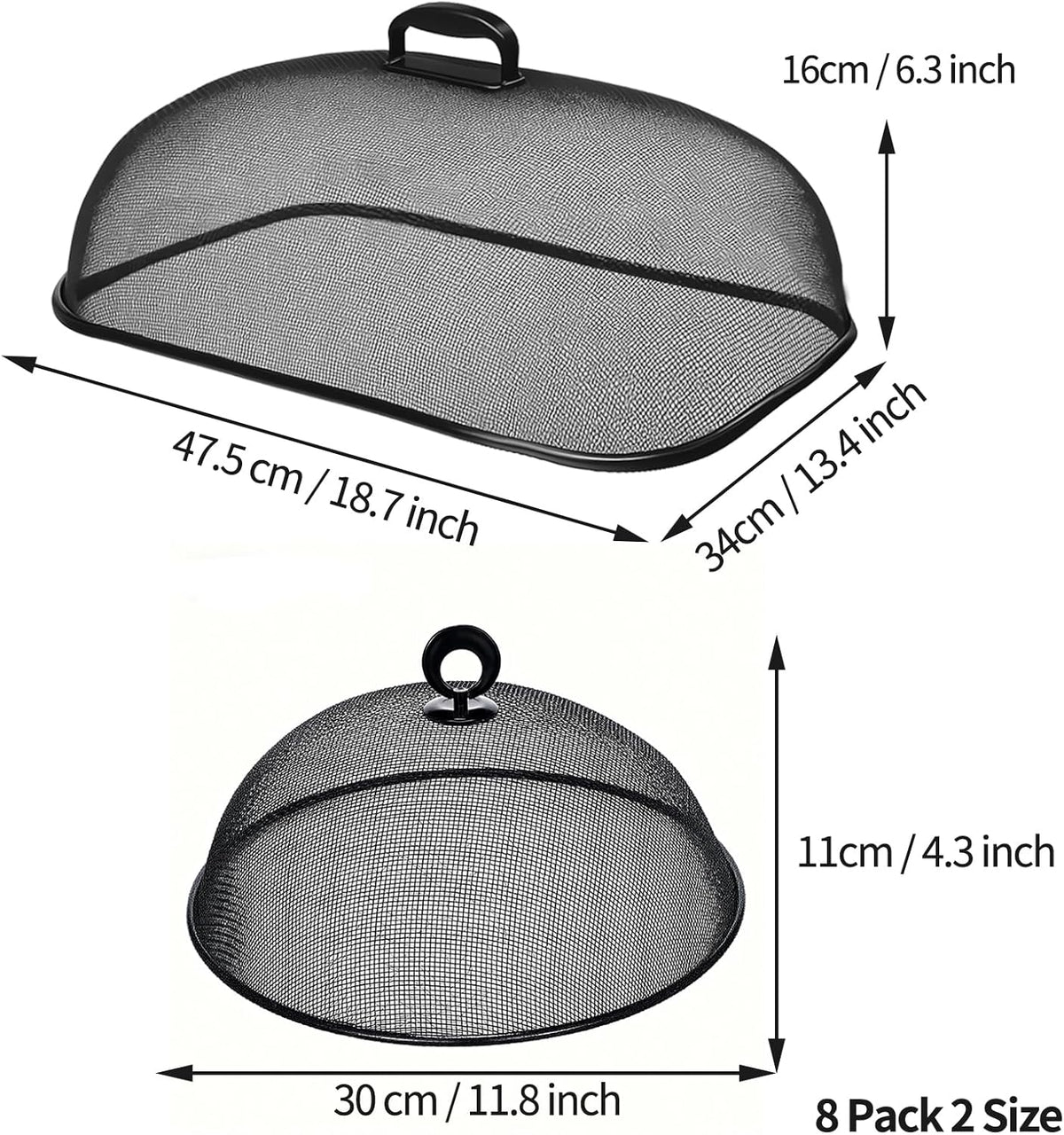 8 Pack Metal Mesh Screen Food Covers, 2 Large (18.5”) and 6 Small (11”) Sets, Reusable Metal Mesh Food Covers for Outdoors, Camping, Picnics and Parties