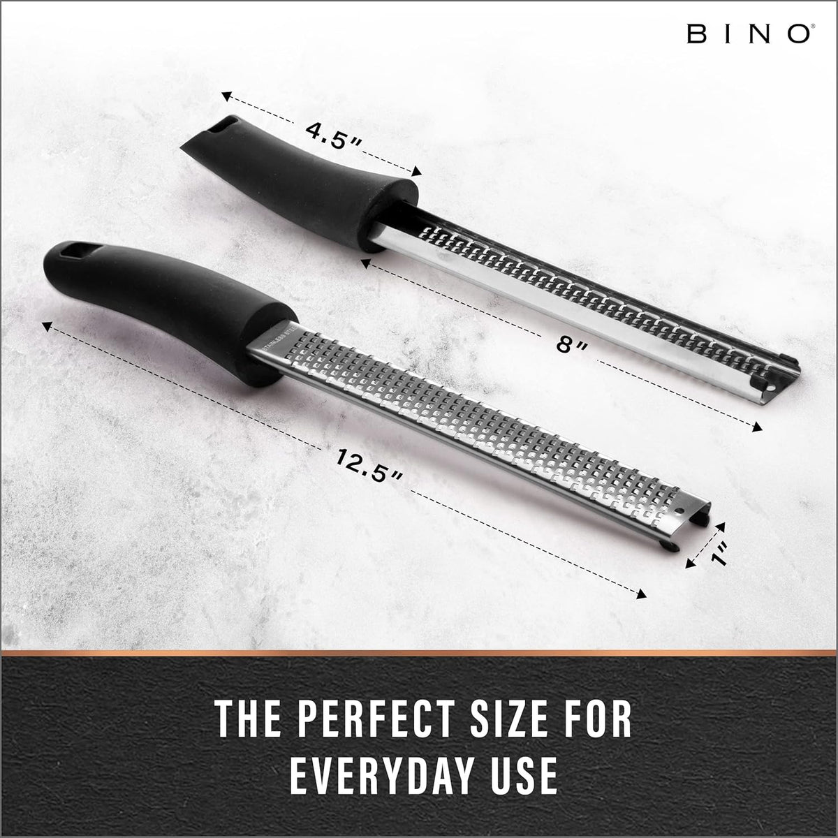 BINO Stainless Steel Rasp-Style Grater | Parmesan Grater | Zester Tool | Kitchen Handheld Graters | Culinary Tools | Lemon & Orange Zester | Spice Grater | Cooking & Baking Utensils & Accessories