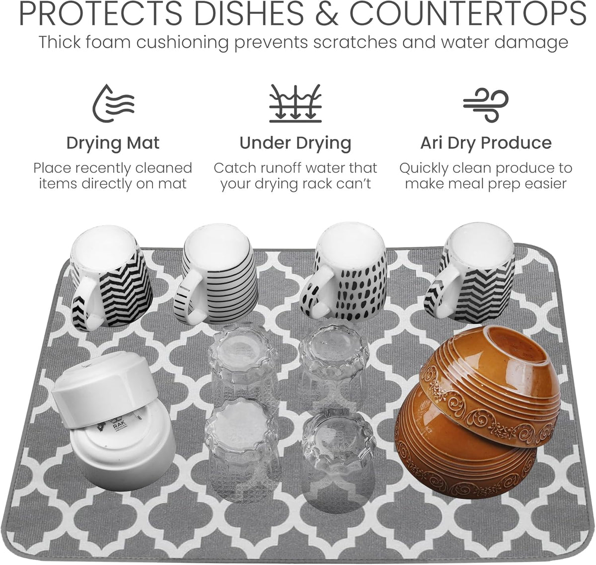 Bellemain XXL Dish Mat 24" x 17" ( LARGEST MAT ) Microfiber Dish Drying Mat , Super absorbent ( Trellis )