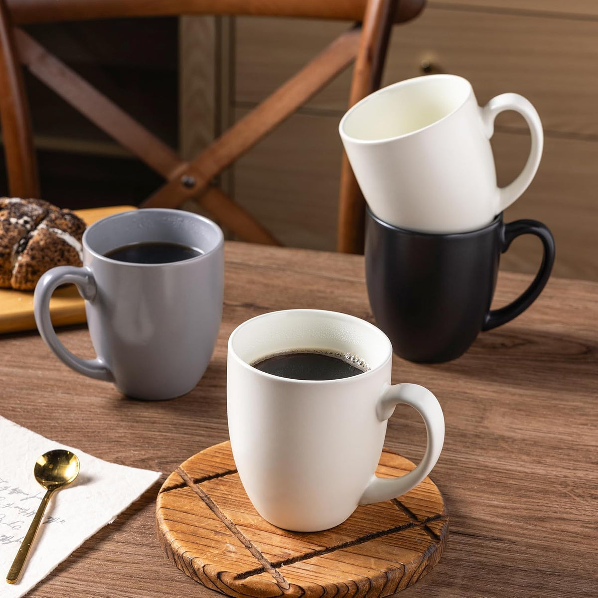 AmorArc 16oz Coffee Mugs Set of 6, Large Ceramic Coffee Mugs for Man, Woman, Dad, Mom, Modern Coffee Mugs Set with handle for Tea/Latte/Cappuccino/Cocoa. Dishwasher&Microwave Safe, Multi-Color