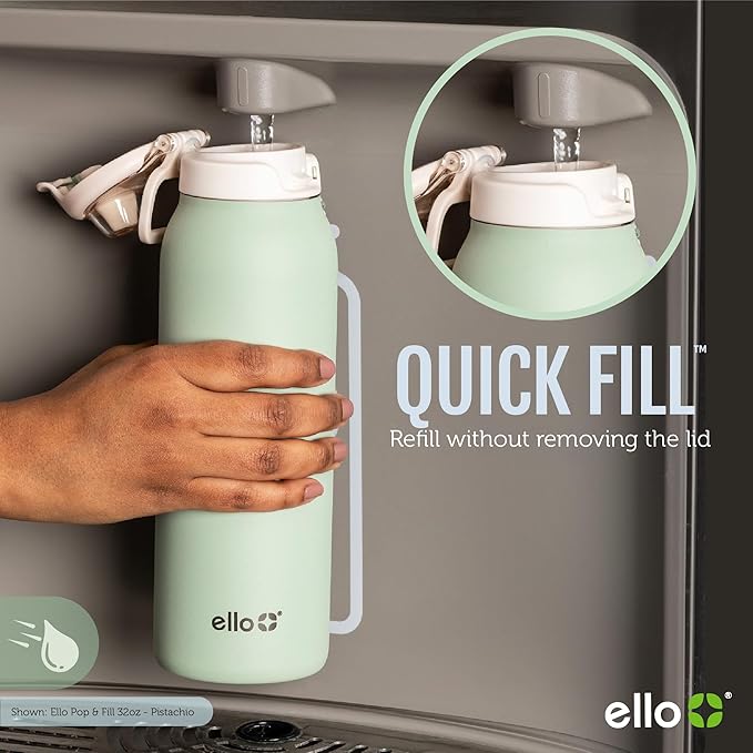 Ello Pop & Fill 32oz Stainless Steel Water Bottle with Quick Fill Technology, Double Walled and Vacuum Insulated Metal, Leak Proof Locking Lid, Sip and Chug, Reusable, BPA Free, Pastel Paradise