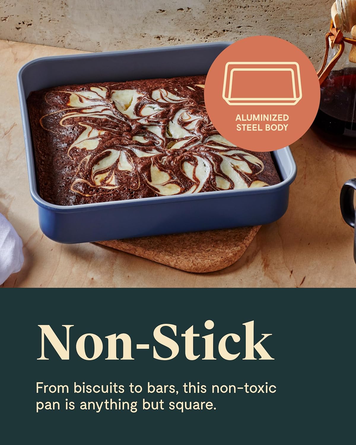 Caraway 9” Square Pan Duo - Non-Stick Ceramic Coating - Free From Forever Chemicals - Cake Pan Perfect for Brownies, Lemon Bars, & More - Cream