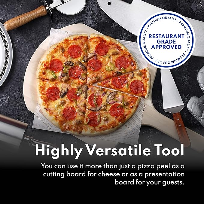 New Star Foodservice 50226 Restaurant-Grade Wooden Pizza Peel, 14" L x 12" W Plate, with 8" L Wooden Handle, 22" Overall Length