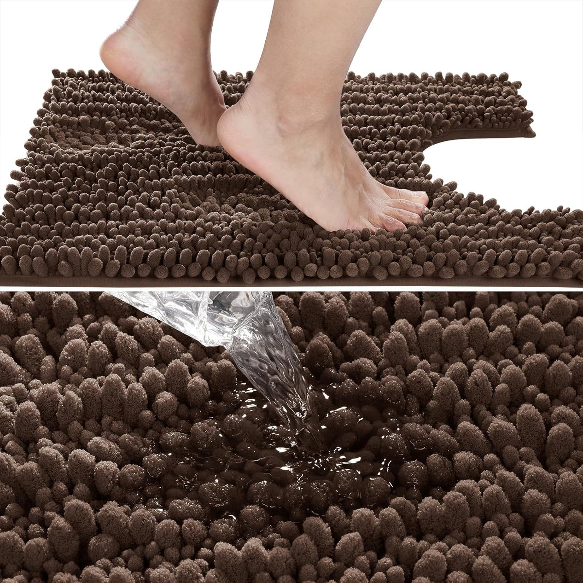 Yimobra Toilet Rug U Shaped Washable 24x20 Inch - Ultra Soft Absorbent Chenille Bath Rugs for Toilet, Quick Dry & Machine Washable, Non Slip Contour Bathroom Mat, Brown