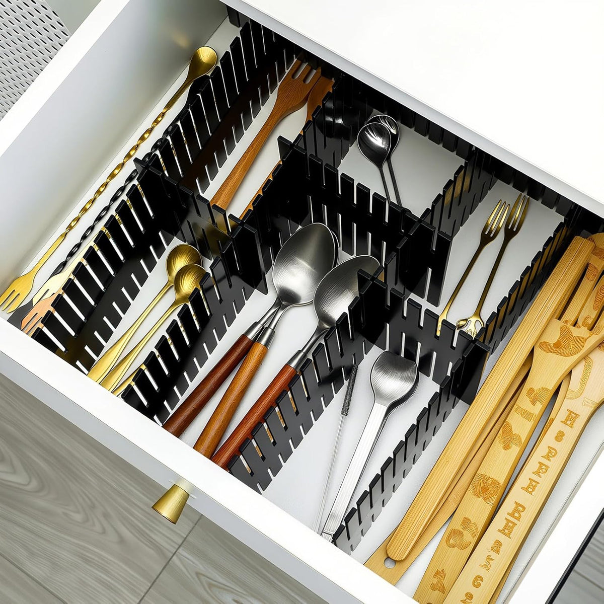 Blosssound 15pcs 5.12x 15 Tall Drawer Divider Adjustable Drawer Organizer DIY Ultra Deep Storage Organizer Separator with Fixed Buckle for Underwear Socks Dormitory Office Kitchen Bedroom(Black)