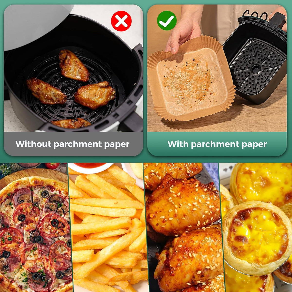 Small Air Fryer Liners Disposable, 2 QT Parchment Paper for COSORI 2.1 Qt Air Fryer, 125PCS 4.7 Inch Square Baking Paper Sheets for Mini Airfryer Basket