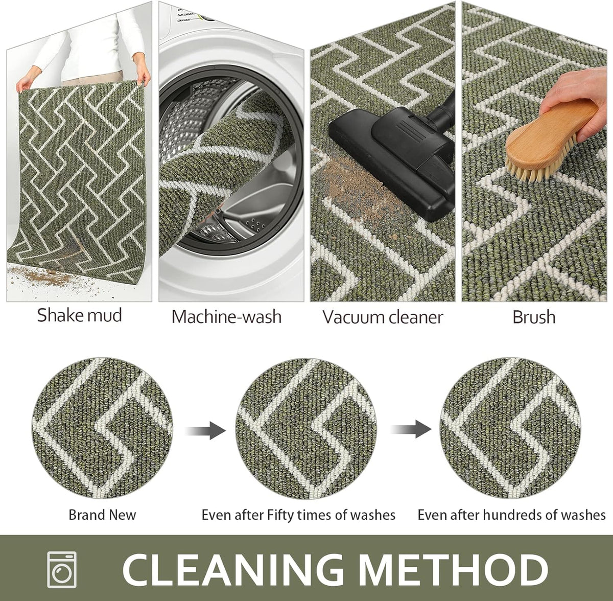 hicorfe Kitchen Rugs and Mats Sets,Super Absorbent Polypropylene Non-Slip Rug,Soft Comfort Floor Mat,Washable for Kitchen,Hallway,Office,Sink,Laundry(24" x 35",Green)