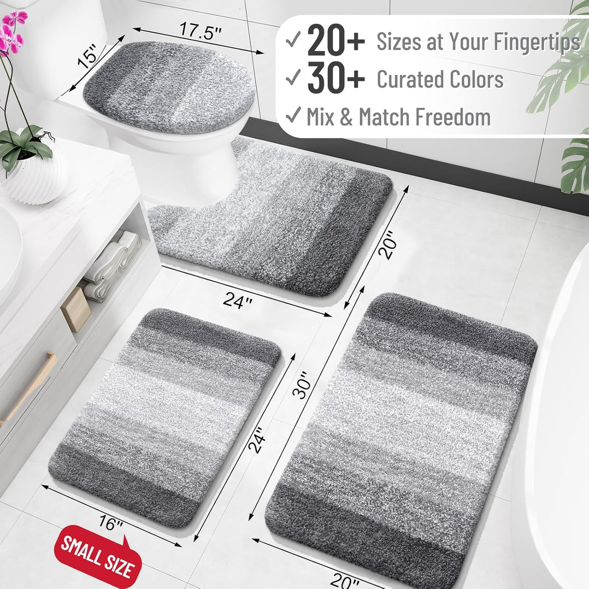 OLANLY Bathroom Rugs Mat 24x16, Extra Soft Absorbent Microfiber Bath Rugs, Rubber Backing, Quick Dry, Machine Washable Bath Mats for Bathroom Floor, Tub and Shower, Home Decor Accessories, Grey