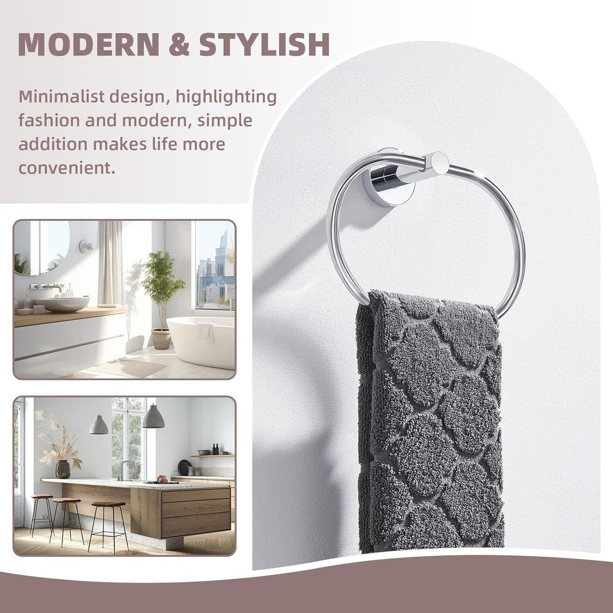 Suyar Hand Towel Holder Chrome, Stainless Steel Towel Ring for Bathroom Wall, Oval Shape