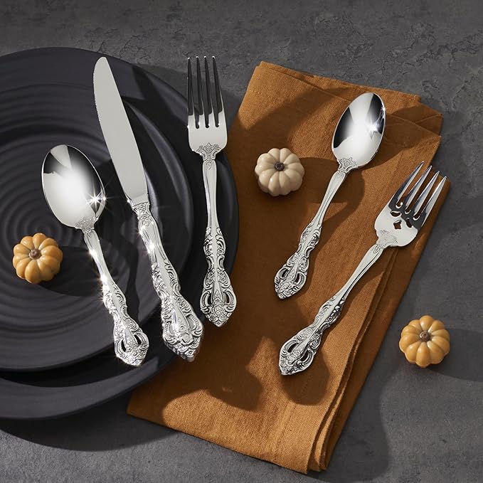 Oneida Michelangelo Fine Flatware Teaspoons, Set of 4 , 18/10 Stainless Steel, Silverware Set, Dishwasher Safe