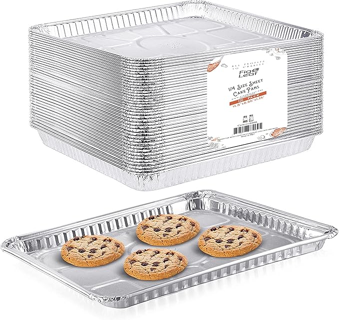 (200 Pack) 1/4 Size Cookie Sheet Baking Cake Pans l 12.8” x 8.9” Disposable Aluminum Foil Trays l Premium Heavy Duty Nonstick Baking Sheets Reusable