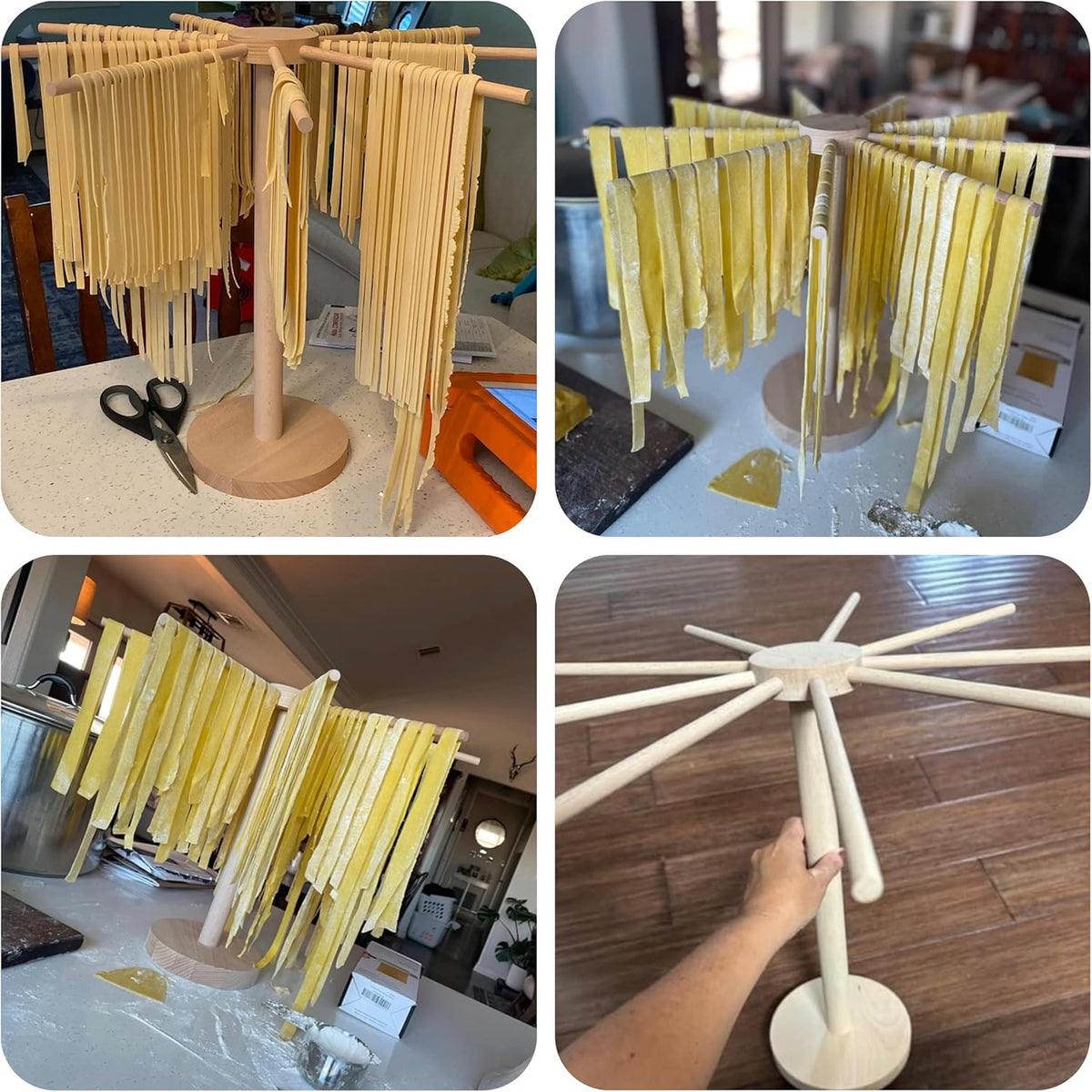 Pasta Drying Rack, Large Wood Pasta Rack Collapsible for Fresh Pasta Noodle Spaghetti Dryer Hanger Stand