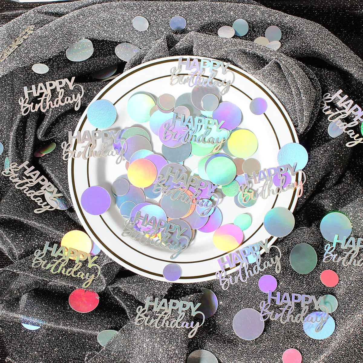 300PC Circle Dots Birthday Confetti for Table Iridescent Happy Birthday Table Scatters Party Decorations
