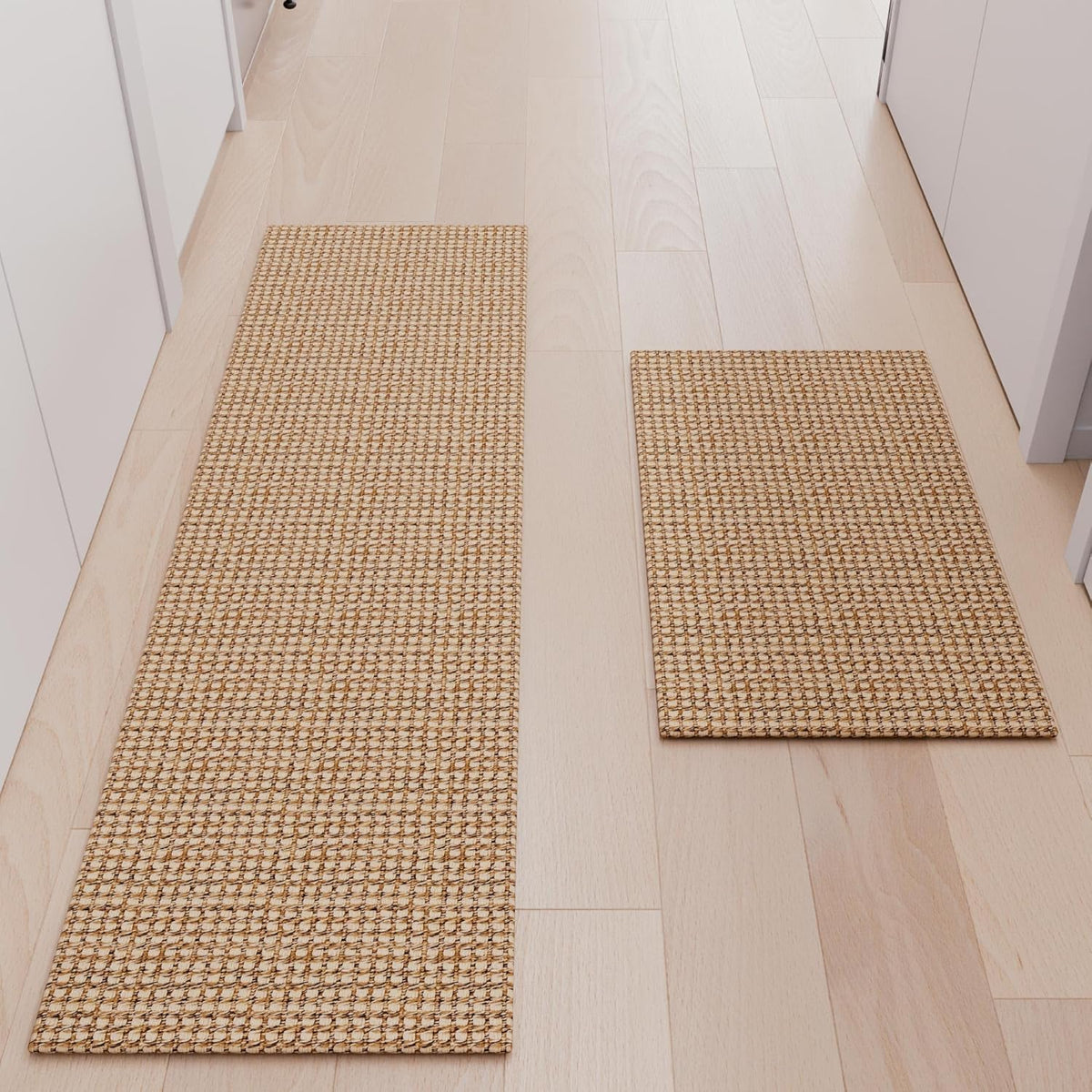 Kitchen Rugs and Mats Non Skid Washable [2PCS] (17.3" x 30"+ 17.3" x 60"), Absorbent Kitchen Floor Mats, Boho Cotton Kitchen Runner Rugs Comfort Standing Mat for Sink Hallway Laundry