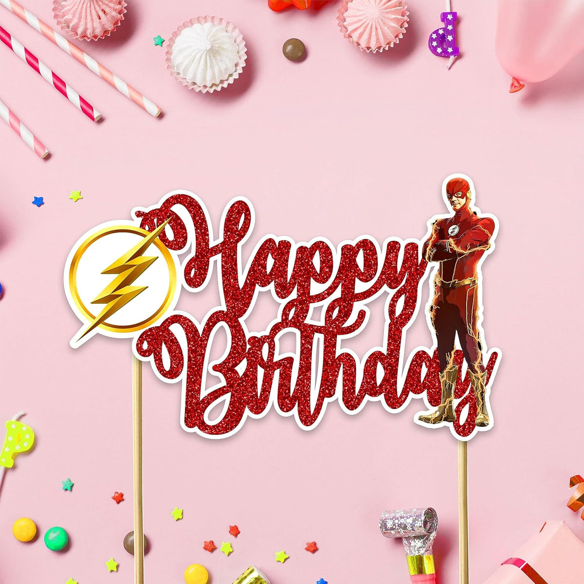 Flsh Happy Birthday Cake Topper - Birthday Decorations.