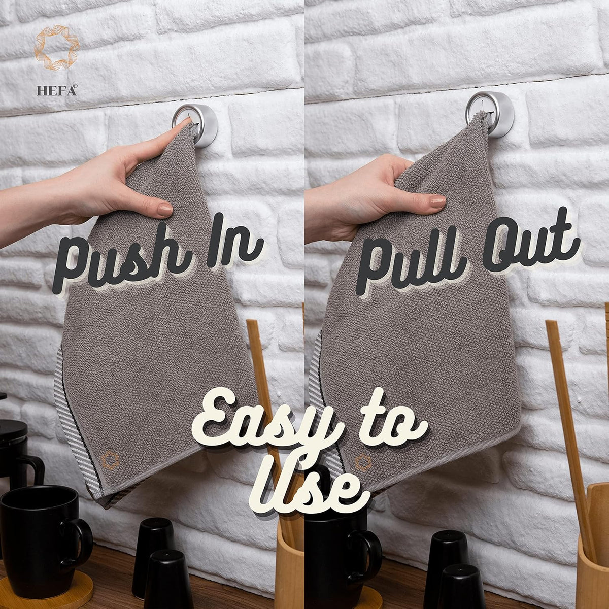 HEFA Towel Holder, Towel Hooks, Dish Towel Holder, Kitchen Organization, Bathroom Accesories, Kitchen Towel Hook, Kitchen Towel Holder, Hand Towel Holder, Kitchen Gadgets 4 Pack, Deep Grey