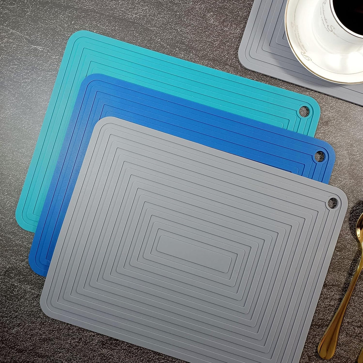 Silicone Trivets Mats Set for Hot Dishes, Pots and Pans - 9 X 12 Teal Hot Pads for Kitchen, Multi-Purpose Heat Resistant Mat Pot Holders 2 Pack