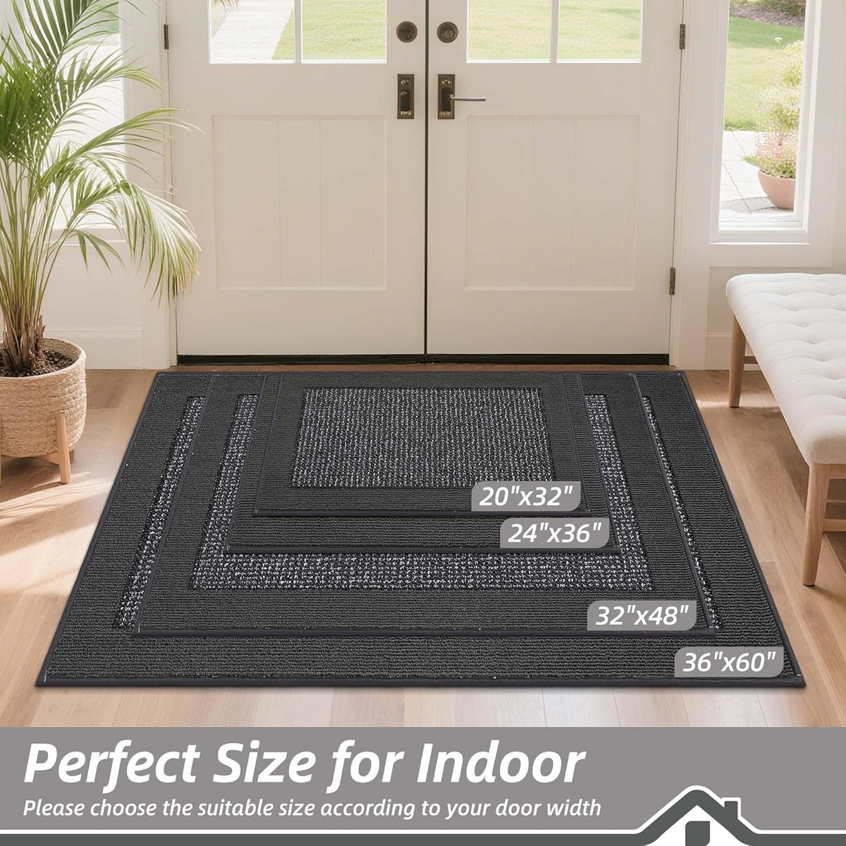 BEQHAUSE Indoor Door Mat 36" x 60", Dirt Trapper Door Mats Non-Slip Entryway Rugs Washable, Resist Dirt Absorbent Welcome Mat, Low Profile Floor Mats for Front Back Door and Entryway, Charcoal