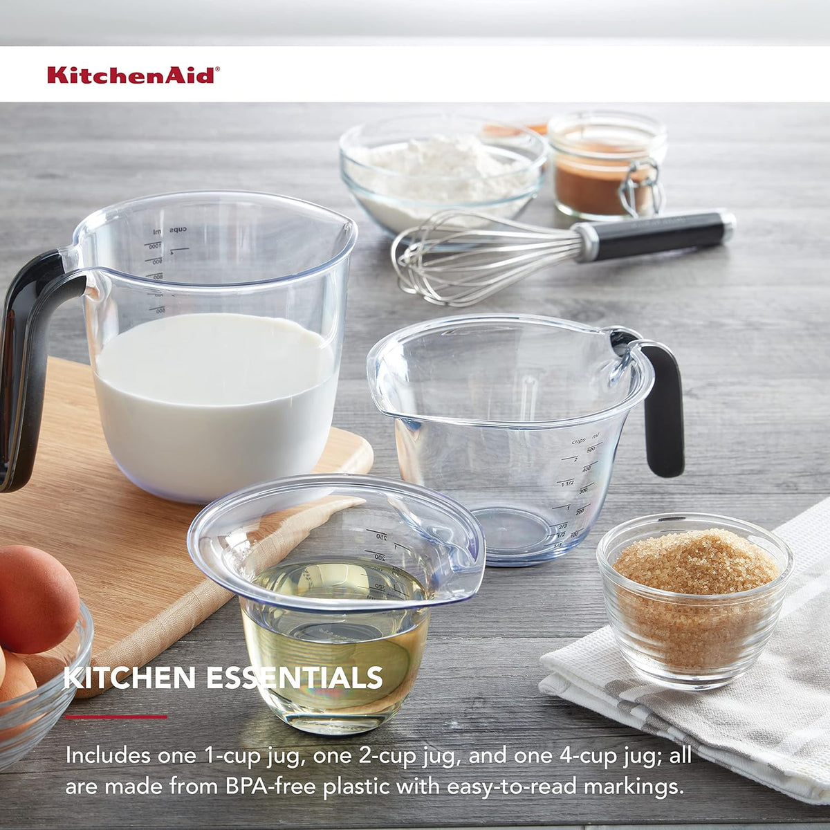 KitchenAid KQ298OSOBA Gourmet Set of 3 Measuring Jugs, Onyx