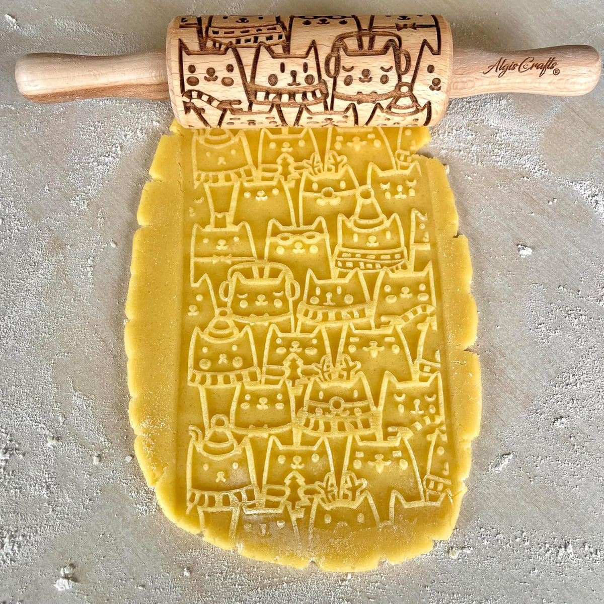 CATS 3 Mini Embossed Rolling Pin Set – Wooden Laser-Engraved Textured Rolling Pins for Cookies, Modeling Clay, Ceramics – Various Cat Patterns by Algis Crafts