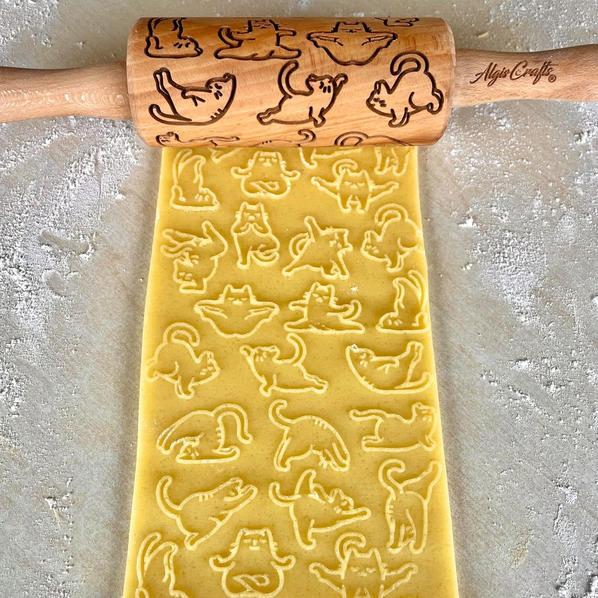 CATS 3 Mini Embossed Rolling Pin Set – Wooden Laser-Engraved Textured Rolling Pins for Cookies, Modeling Clay, Ceramics – Various Cat Patterns by Algis Crafts