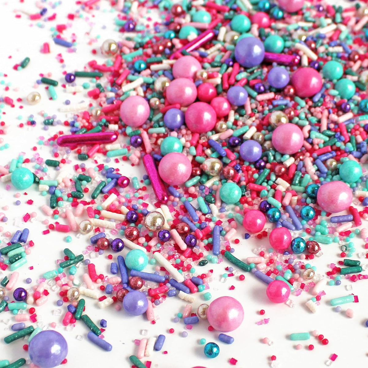 Sprinkle Pop Mermaid Glam Sprinkle Mix| Pink Aqua Fuchsia Lavender Purple Sprinkles with Silver Metallic Dragees| Decorating Sprinkles Made in USA for Girl Birthday Cupcakes Donuts Cakes Cookies, 4oz