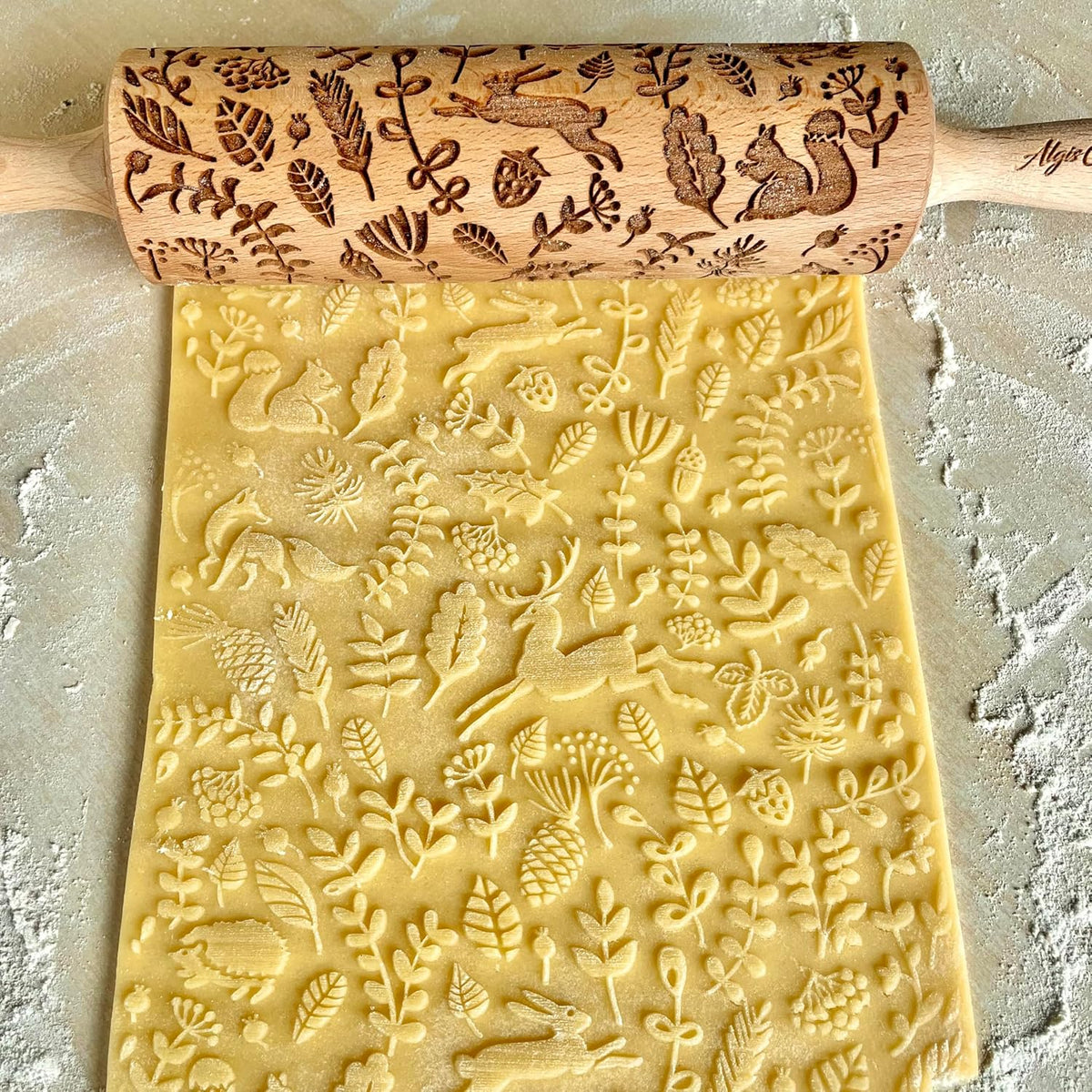 FOREST ANIMALS Embossing Rolling Pin. Laser Engraved Dough Roller for Embossed Cookies Fondant or Pottery by Algis Crafts