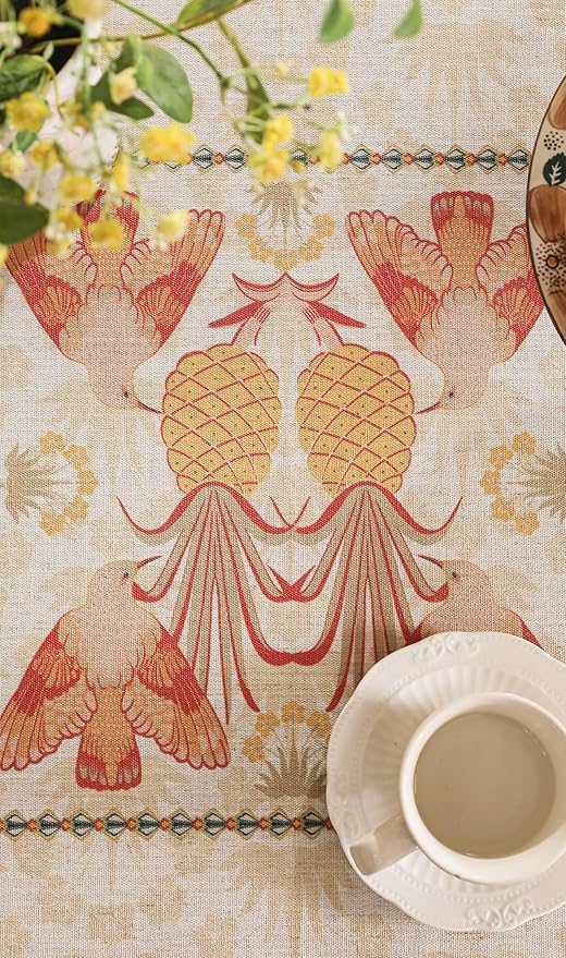 patdrea Designer Vintage Small Round Table Cloth,French Tropical Style Breathable Linen Tablecloth,Table Cover Cloth for Kitchen Dining Christmas,Thanksgiving,Diameter 55"-Pineapple a