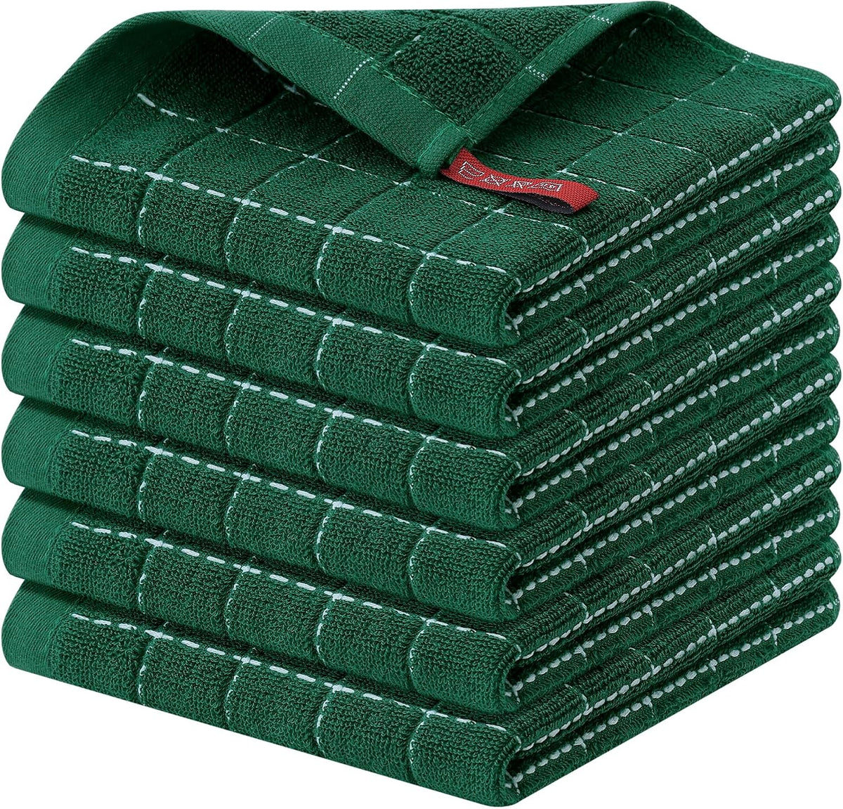 Homaxy 100% Cotton Terry Kitchen Dish Cloths, Ultra Soft and Absorbent Dish Towels for Kitchen, Perfect for Drying and Washing Dishes, 6 Pack, 12 x 12 Inches, Dark Green