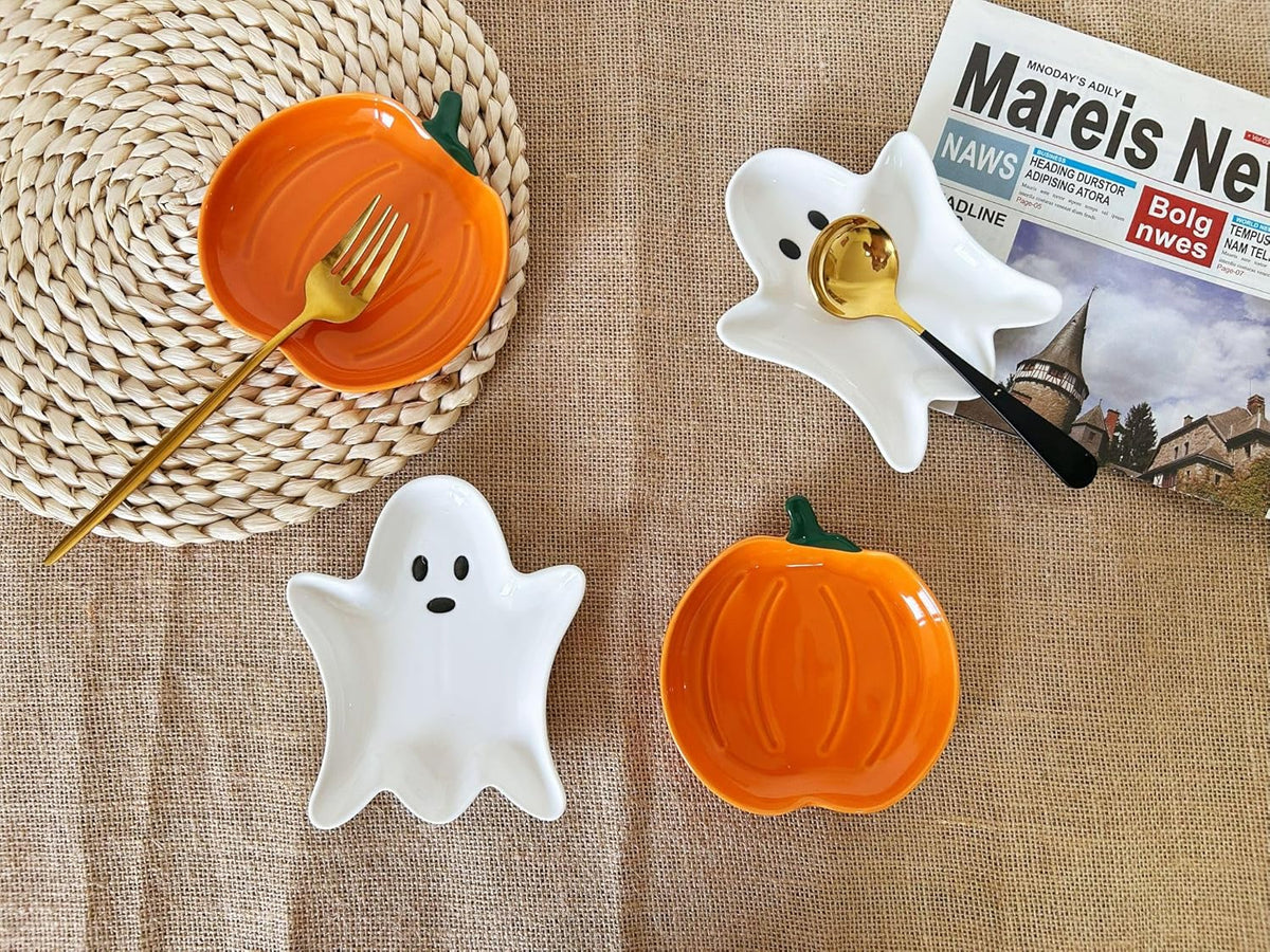 Ceramic Spoon Rest for Stove Top, Halloween Pumpkin Cute Spoon Rest for Kitchen Counter, Cooking Spoon Holder for Kitchen Counter, Utensil Rest Spatula Rest Ladle Holder Tong Rest (Orange)