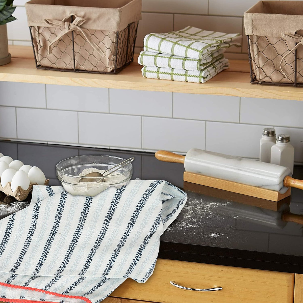 Kitchen Towels Dish Towels for Kitchen Tea Towels for Gifting Bar Towels for Kitchen Towels Hand Printed Dish Cloths - 18"x28"- Blue, Pack of 4