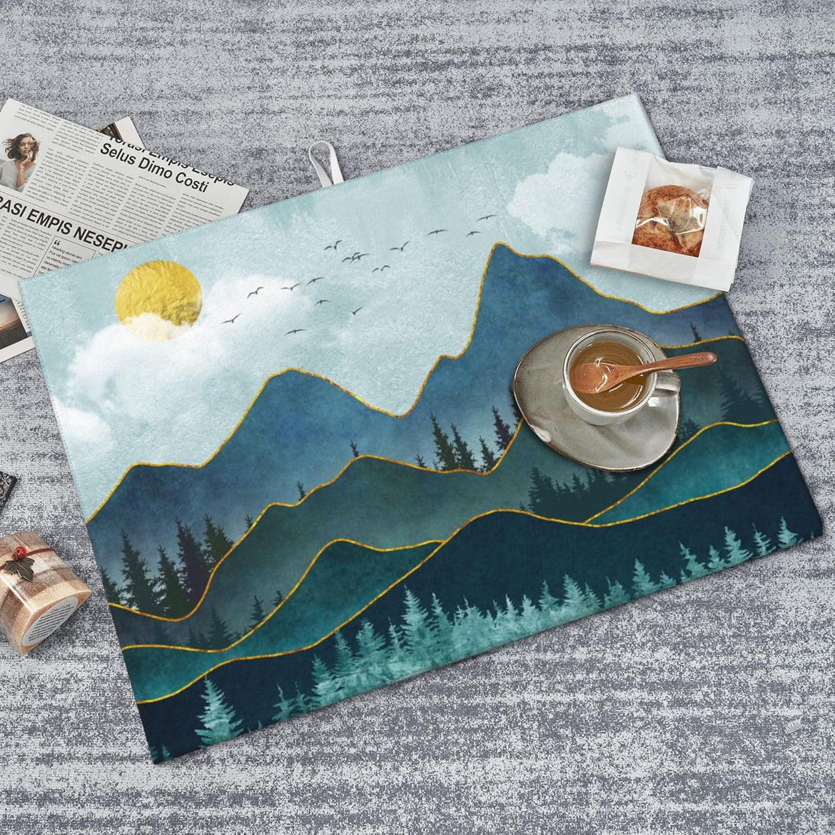 Mountain Peaks Nature Landscape Microfiber Dish Drying Mat for Kitchen Counter 18"x24" Modern Decorative Dishes Pad Dish Drainer Rack Mats Washable Absorbent Fast Dry