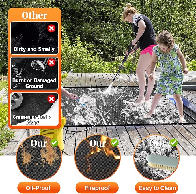 90 ×65 inches Under Grill Mats for Outdoor Grill/ Double-Sided Indoor Fireplace Mat Fire Pit Mat Fireproof Waterproof Oil-Proof, BBQ Mat Grill Pads Grilling Mat Protector for Deck Patio Gas Grills
