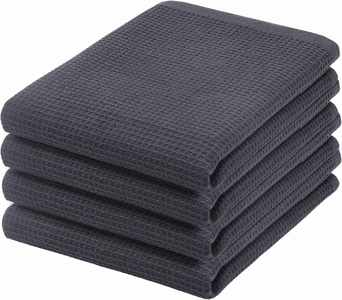 PurpleEssences Waffle Weave Kitchen Towel, 100% Cotton - 15 x 25 Inches, with Hanging Loop Ultra Soft Absorbent Quick Drying Dish Cloth, Tea and Hand Towels, 4 Pack - Spring Summer - Dark Grey