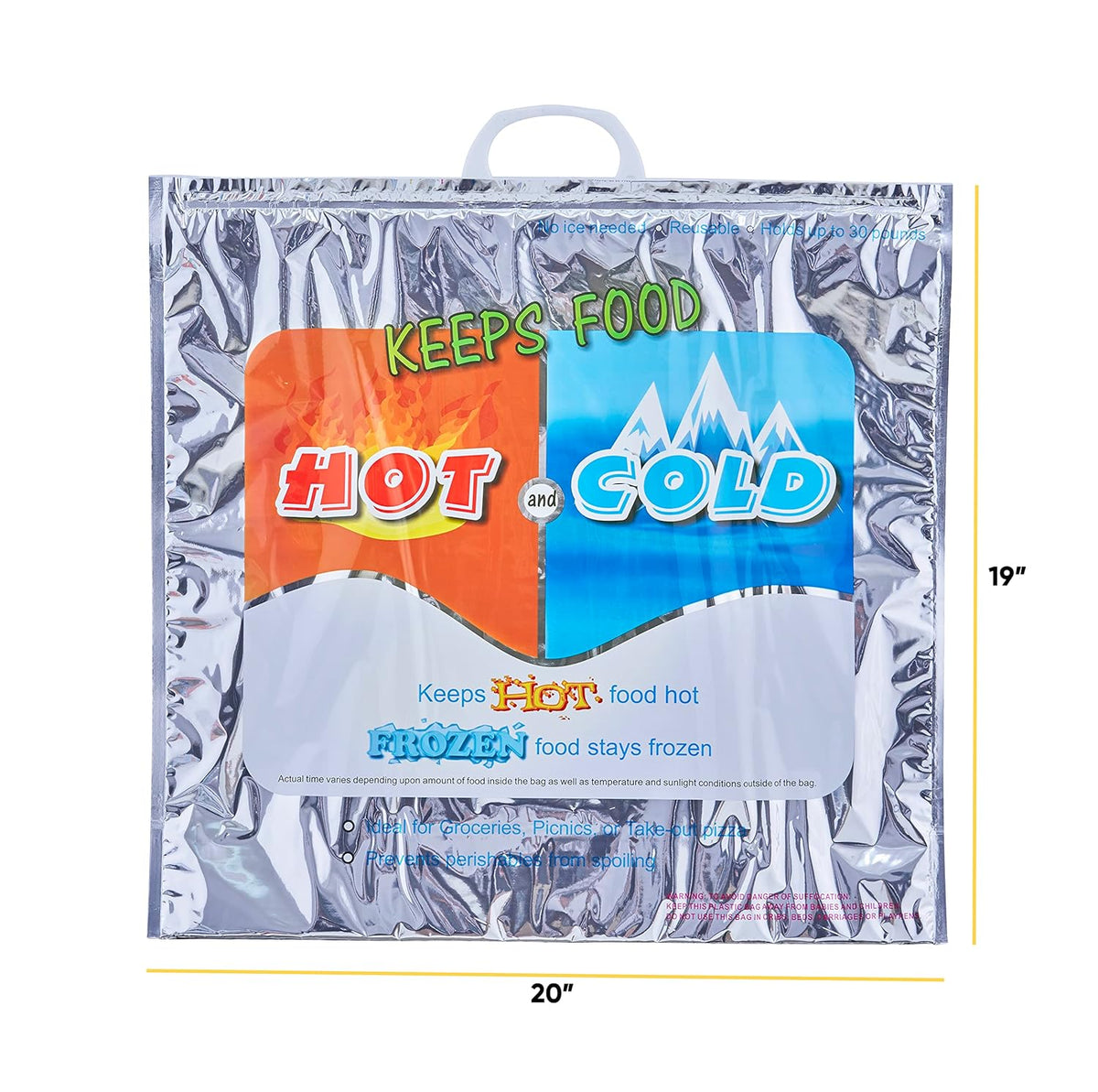 Superio Hot and Cold Insulated Bags for Food Delivery, Grocery Shopping Bags, Food Storage for Hot and Frozen Food for Travel, Disposable Cooler Bag, Reinforced Thermal Lunch Bag (5, 20" x 19")